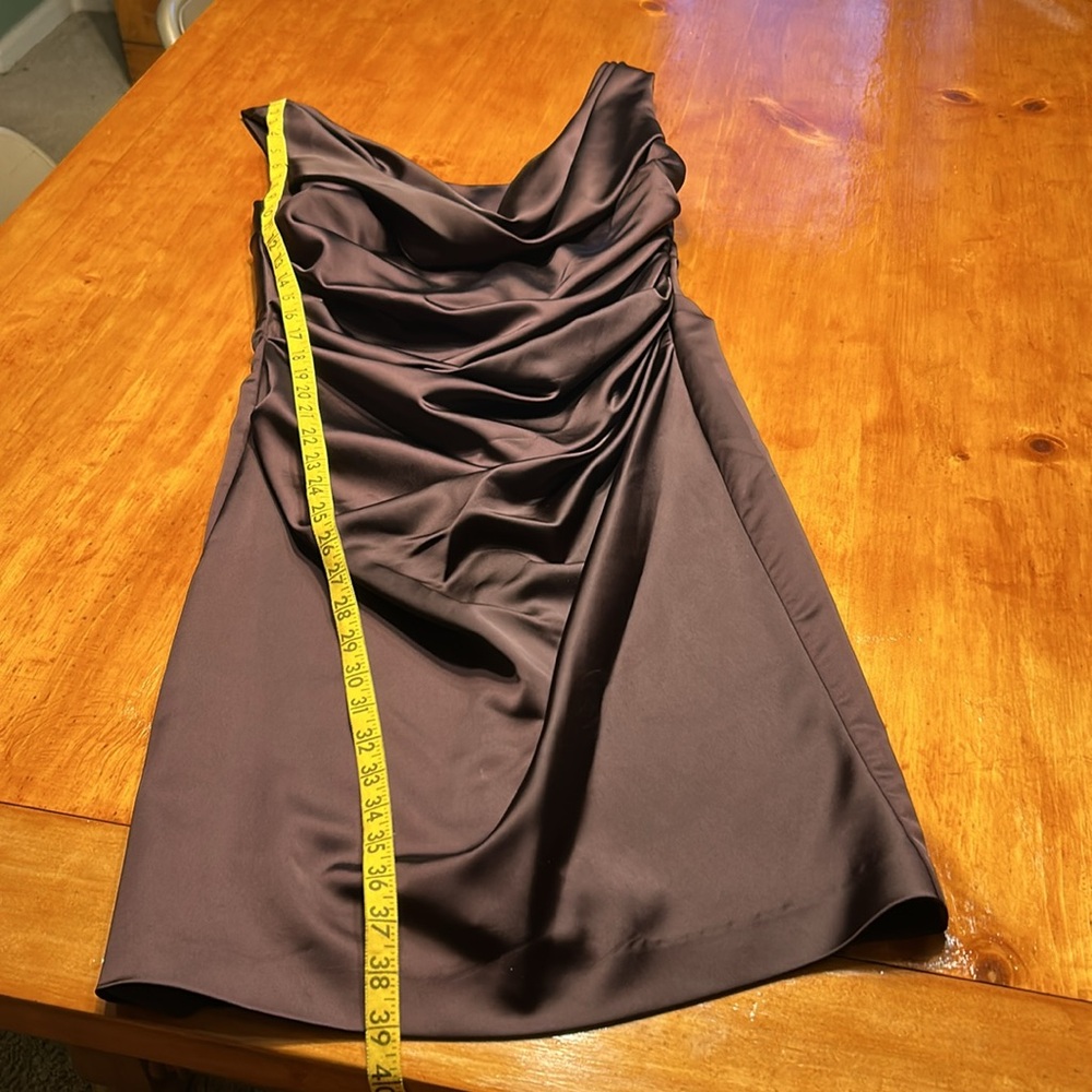 Davids Bridal Chocolate Brown Sleeveless Cowl Neck Cocktail Prom Midi Dress - Picture 3 of 6
